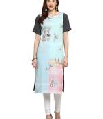 Sky-blue printed crepe kurtis