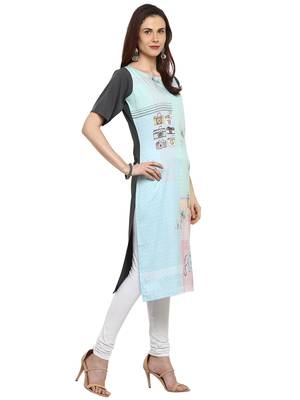 Sky-blue printed crepe kurtis 4