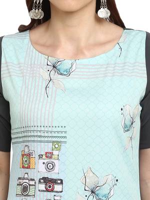 Sky-blue printed crepe kurtis 5