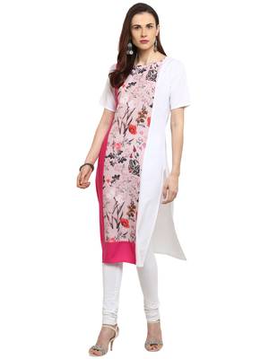 Pink printed crepe kurtis 1