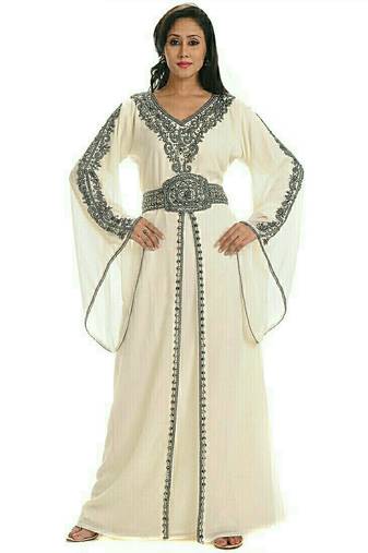 Cream georgette embroidered islamic kaftans