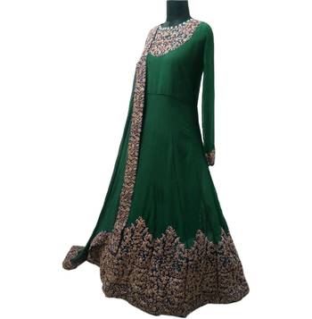 Green Embroidered Faux Georgette Anarkali Salwar Suit 4