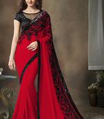 Red embroidered Georgette saree with blouse