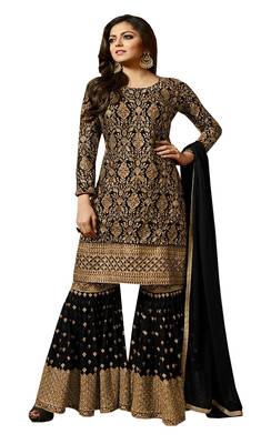 Black embroidered georgette Sharara Suit 1
