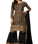 Black embroidered georgette Sharara Suit