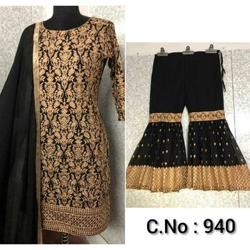 Black embroidered georgette Sharara Suit 2