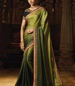Lime Embroidered Art Silk Saree With Blouse