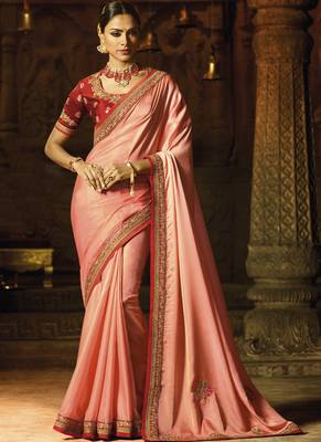Pink Embroidered Art Silk Saree With Blouse 1