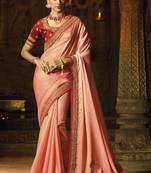 Pink Embroidered Art Silk Saree With Blouse