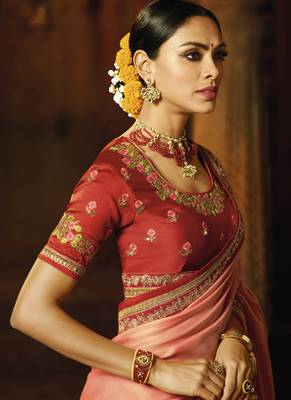 Pink Embroidered Art Silk Saree With Blouse 2