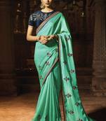 Sky Blue Embroidered Art Silk Saree With Blouse