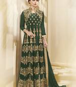 Green resham embroidery georgette semi stitched anarkali suit