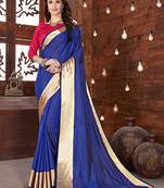 Blue plain art silk saree with blouse