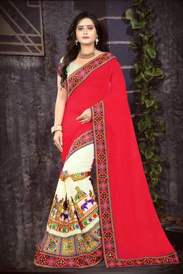 Pink Embroidered Georgette Saree With Blouse 2