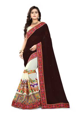 Brown Embroidered Georgette Saree With Blouse 1