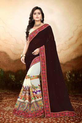 Brown Embroidered Georgette Saree With Blouse 2