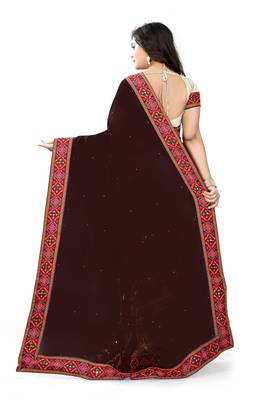 Brown Embroidered Georgette Saree With Blouse 3