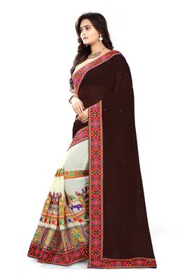 Brown Embroidered Georgette Saree With Blouse 4