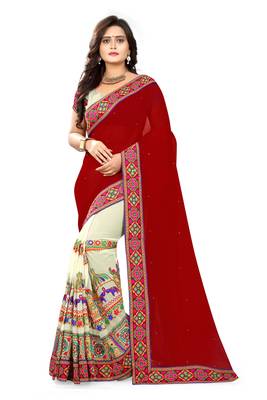 Maroon Embroidered Georgette Saree With Blouse 1