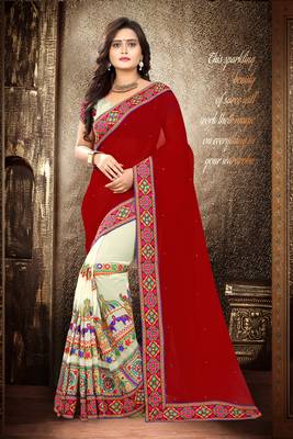Maroon Embroidered Georgette Saree With Blouse 2