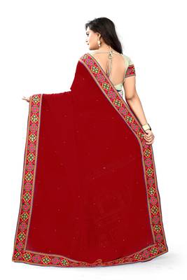 Maroon Embroidered Georgette Saree With Blouse 3