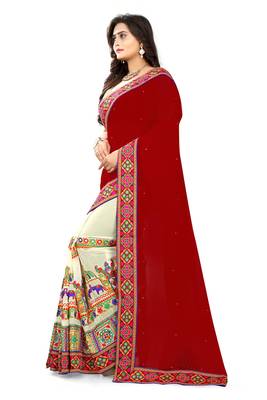 Maroon Embroidered Georgette Saree With Blouse 4
