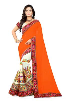 Orange Embroidered Georgette Saree With Blouse 1