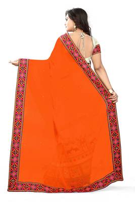 Orange Embroidered Georgette Saree With Blouse 3