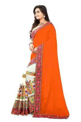Orange Embroidered Georgette Saree With Blouse 4