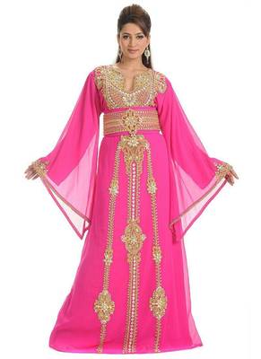 Pink georgette embroidered islamic kaftans 1