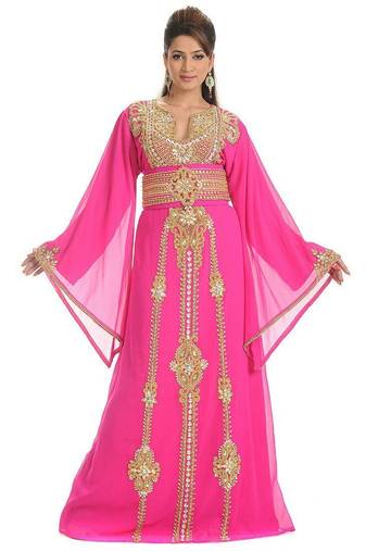 Pink georgette embroidered islamic kaftans