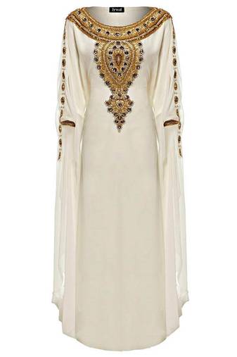 Cream georgette embroidered islamic kaftans