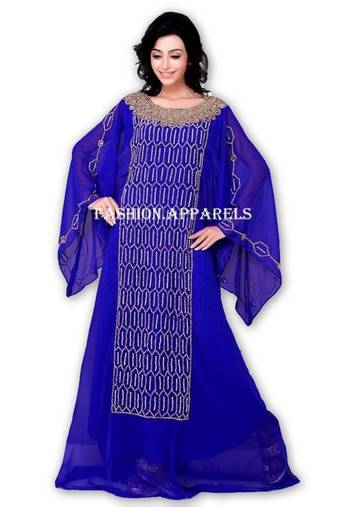 Royal blue georgette embroidered islamic kaftans