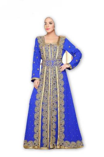 Royal blue georgette embroidered islamic kaftans