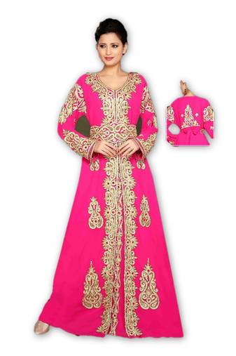 Pink georgette embroidered islamic kaftans