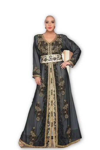 Inner cream jacket black georgette embroidered islamic kaftans