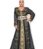 Inner cream jacket black georgette embroidered islamic kaftans