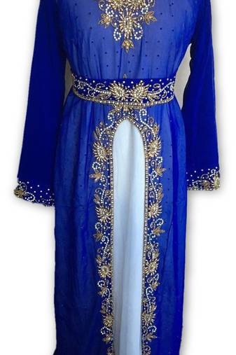 Jacket blue inner cream georgette embroidered islamic kaftans