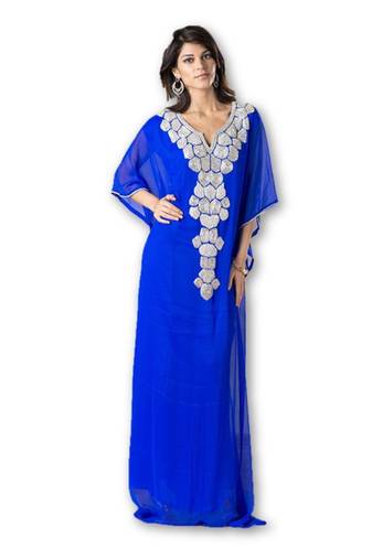 Royal blue georgette embroidered islamic kaftans