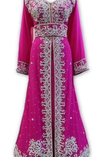 Pink georgette embroidered islamic kaftans
