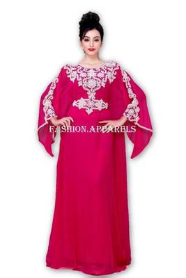 Magenta georgette embroidered islamic kaftans 1