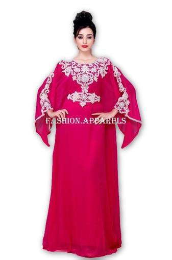 Magenta georgette embroidered islamic kaftans