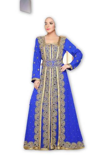 Royal blue georgette embroidered islamic kaftans