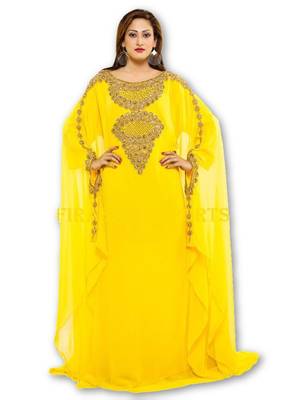 Yellow georgette embroidered islamic kaftans 1
