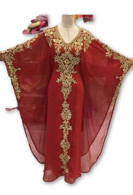 Maroon georgette embroidered islamic kaftans 1