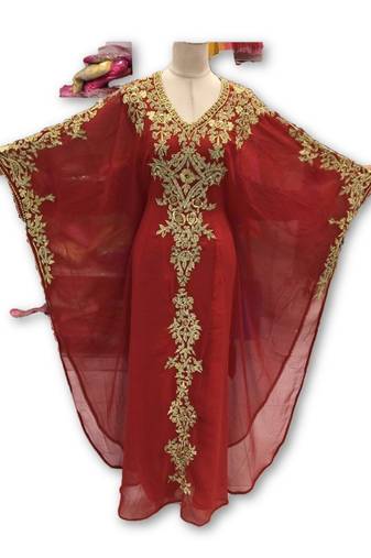 Maroon georgette embroidered islamic kaftans