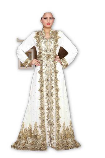 Off White georgette embroidered islamic kaftans