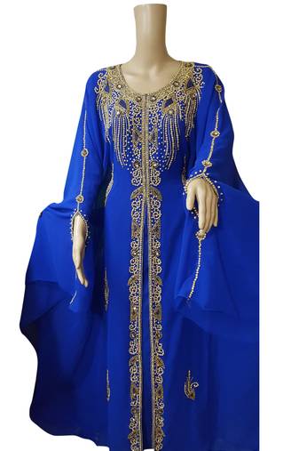 Royal blue georgette embroidered islamic kaftans