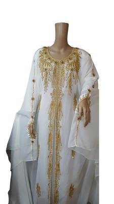Off White georgette embroidered islamic kaftans 1