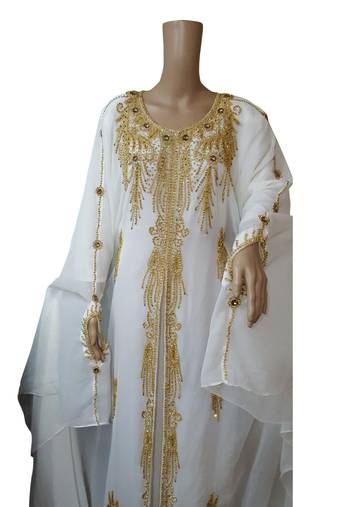 Off White georgette embroidered islamic kaftans